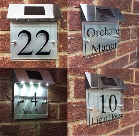 modern metal sign house post solar|solar powered house numbers.